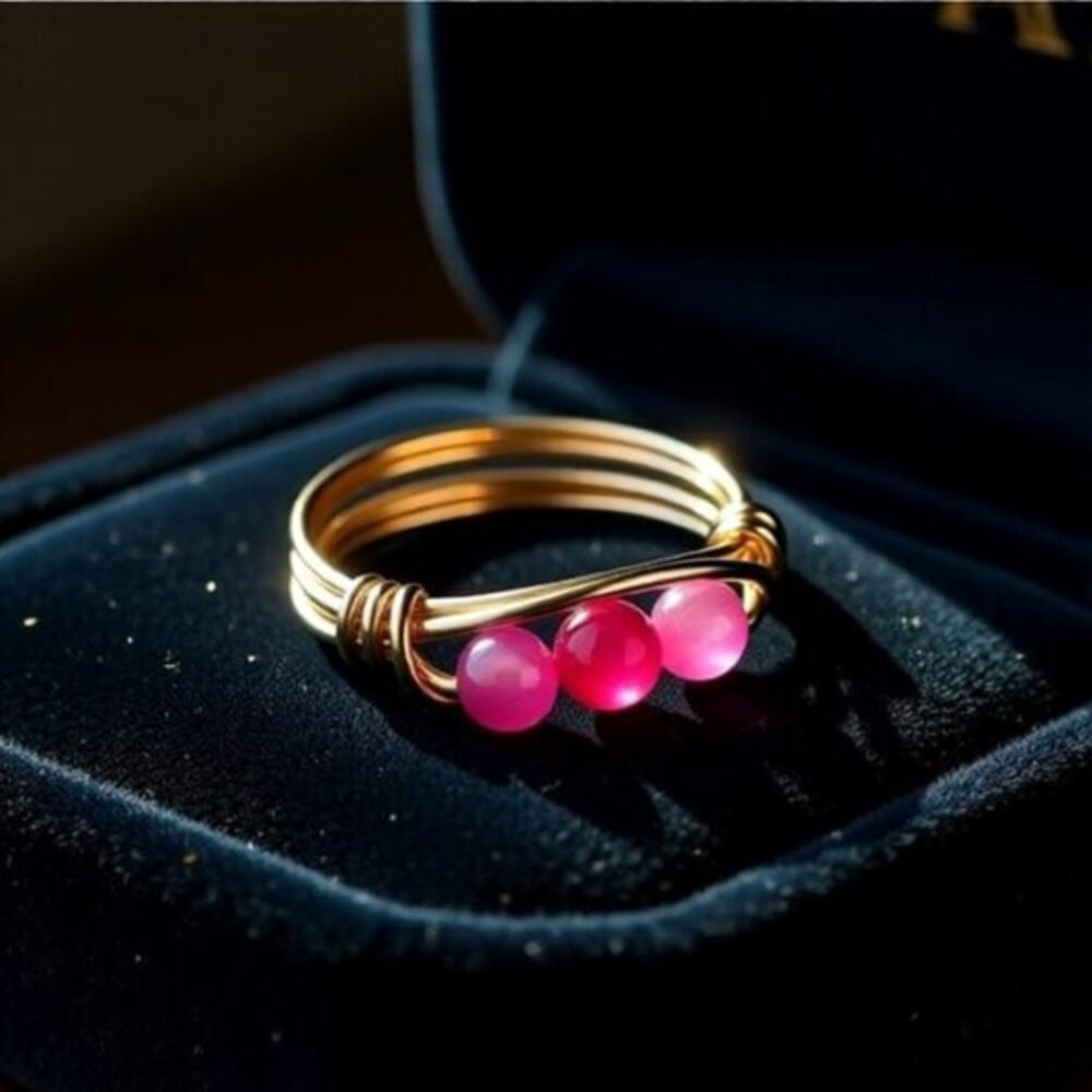 Sz 8.5 ~ Sexy & Slim Pink Agate Beaded Handmade Ring! Sturdy Every Day Wear!